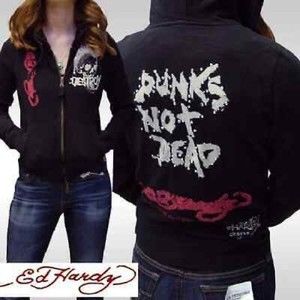 Don Ed Hardy Christian Audigier Black Hoodie Sweater Size Medium Y2K Skull Gems